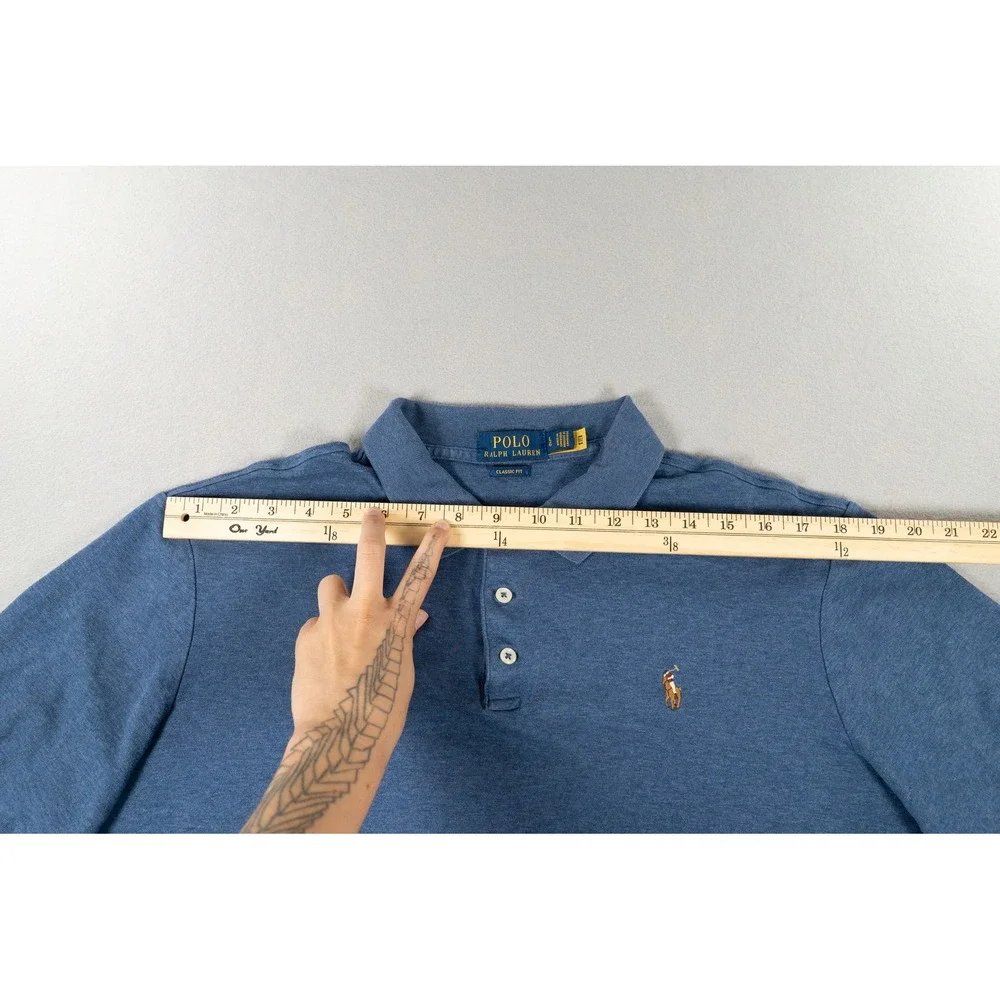 Polo Ralph Lauren Mens Large Classic Fit Short Sleeve Heather Blue Polo Shirt